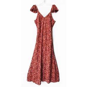 Tiare Hawaii Orange Floral Maxi Dress Cap Sleeve M